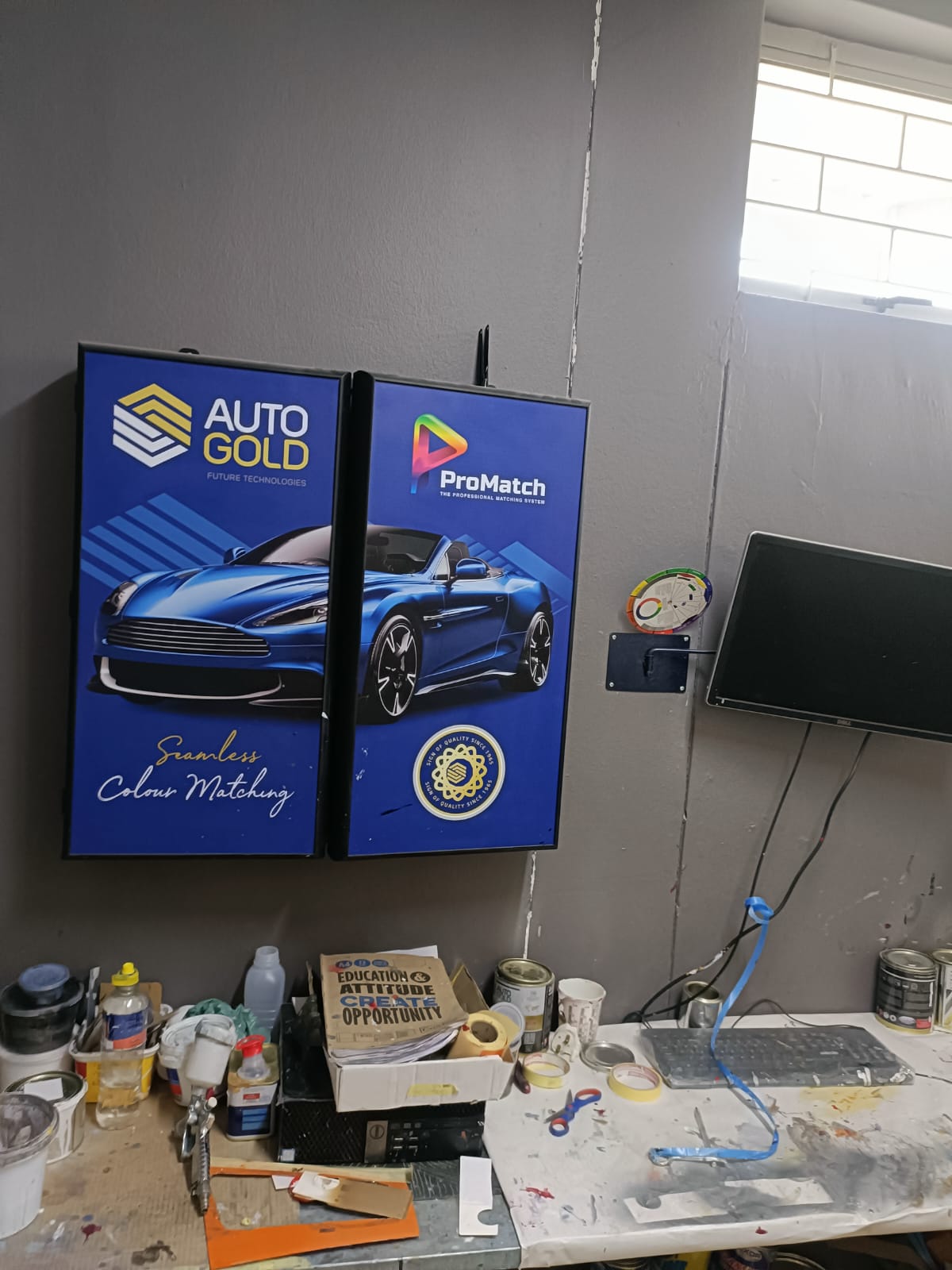 Auto Gold ProMatch colour matching station inside Auto Stop Paints and Parts